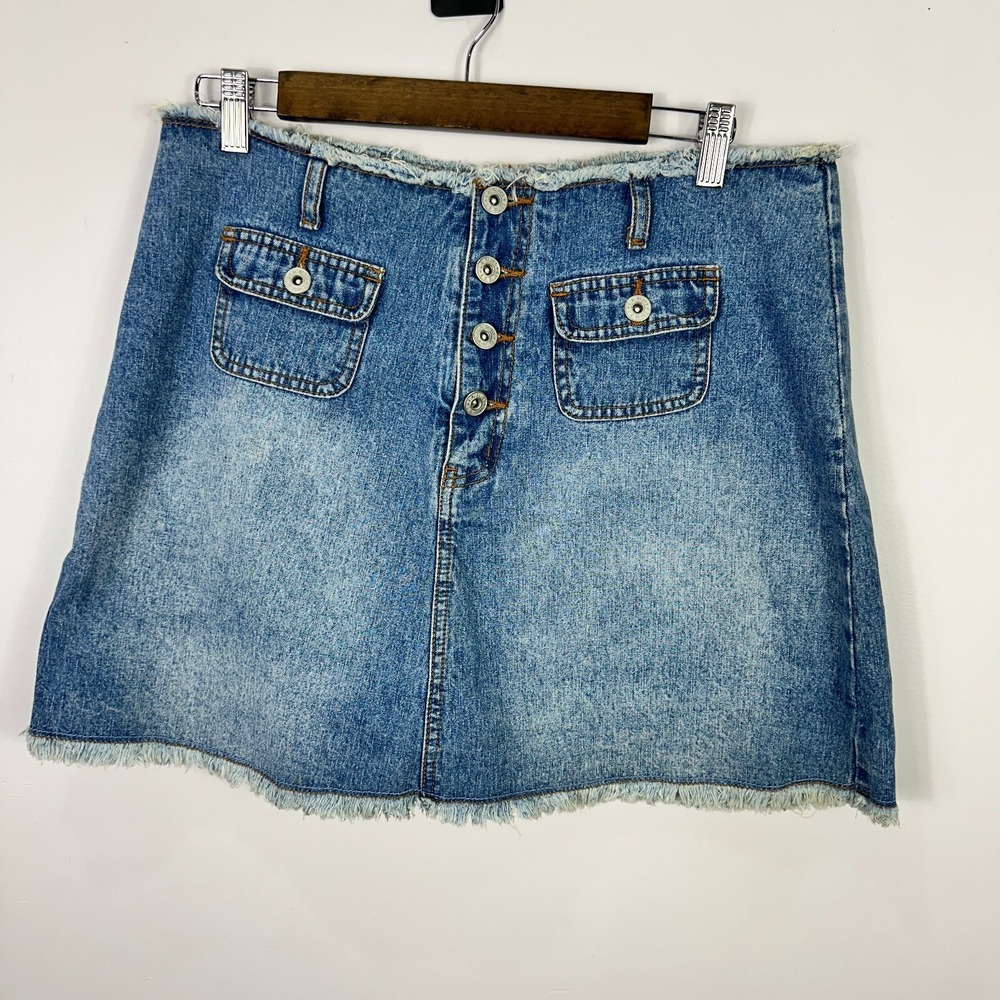 Vtg Y2K Mini Skirt L.A. Blues Denim Women 14 High Rise Button Front Pockets 90s